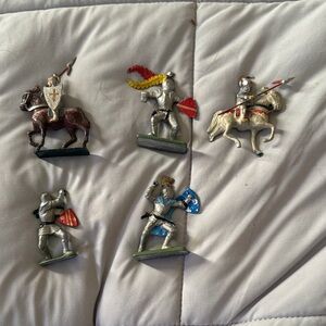 Unique Vintage Knight Figurines Set - Silver, Red, Blue